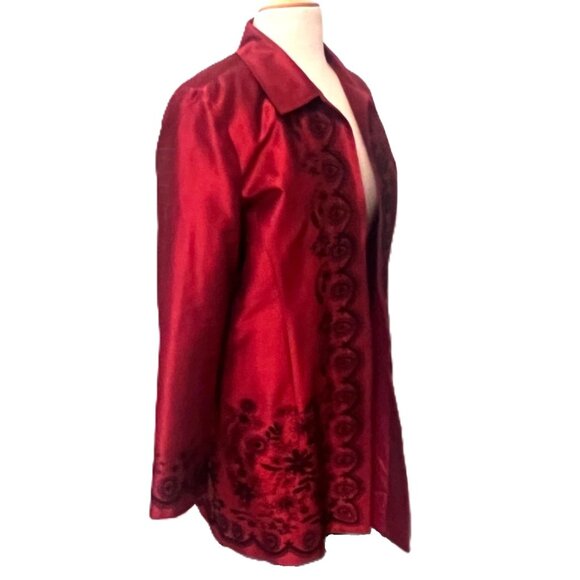 Silk Land Womens Long Sleeve Blazer Jacket Red 12 Christmas Holiday Embroidered - Picture 4 of 10